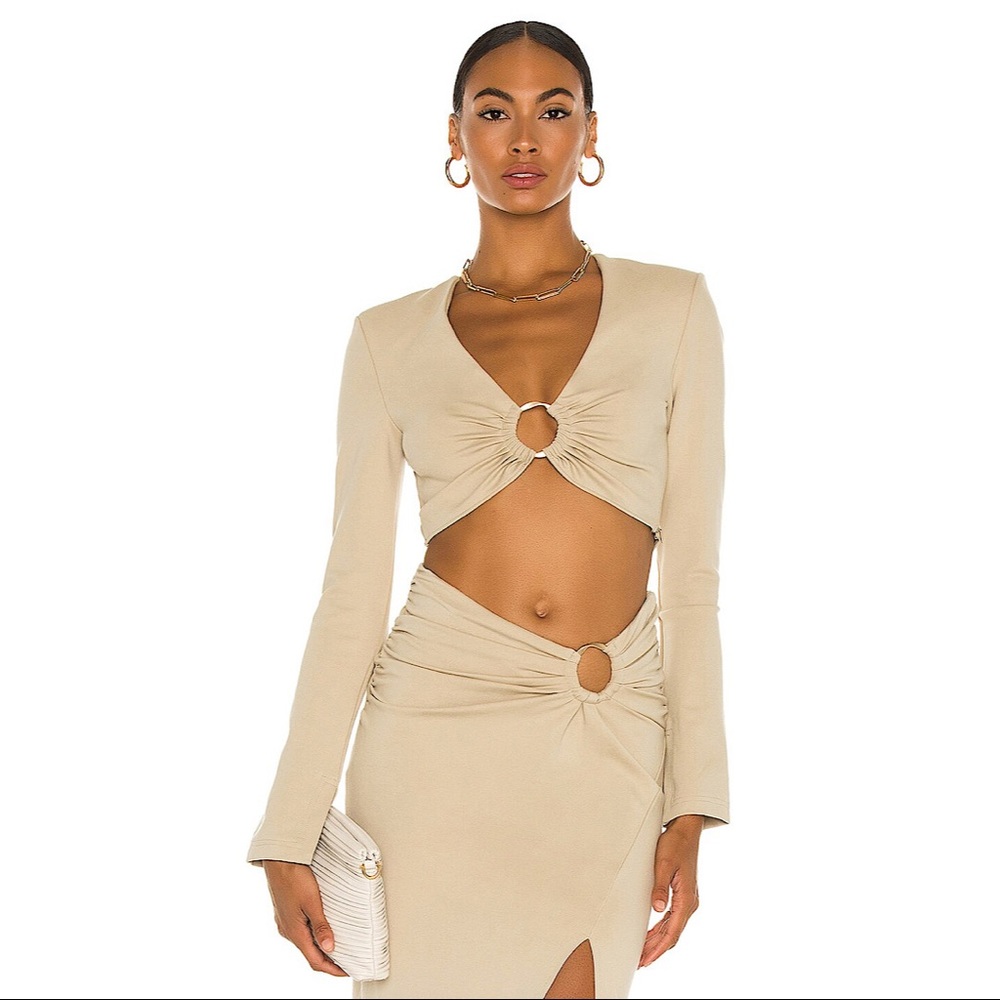 Nicholas Rosa Long Sleeve Crop Top Semolina Tan 6
